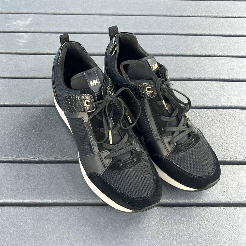 Michael Kors; Georgie Nylon & Crocodile Embossed Leather Trainers; Woman’s 9
